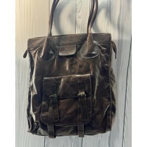 Trucco Distressed Leather Satchel Top Handle Brown Purse   15 x 15